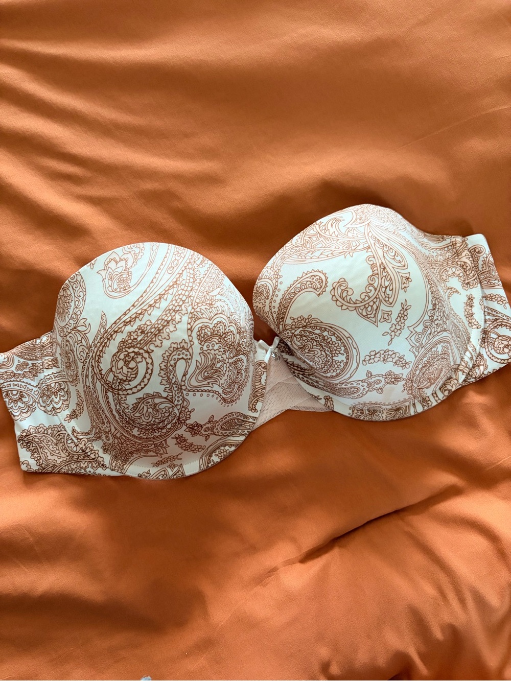 Victoria's Secret Strapless Paisley Bra in Cream and Brown